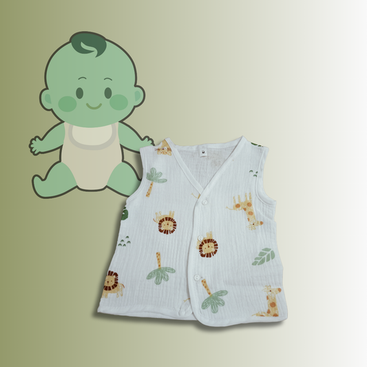 Baby Muslin Cotton Jhabla Vest | 0–6 Months | 25 x 28 cm | Organic Cotton, Soft & Breathable | Cute Random Prints