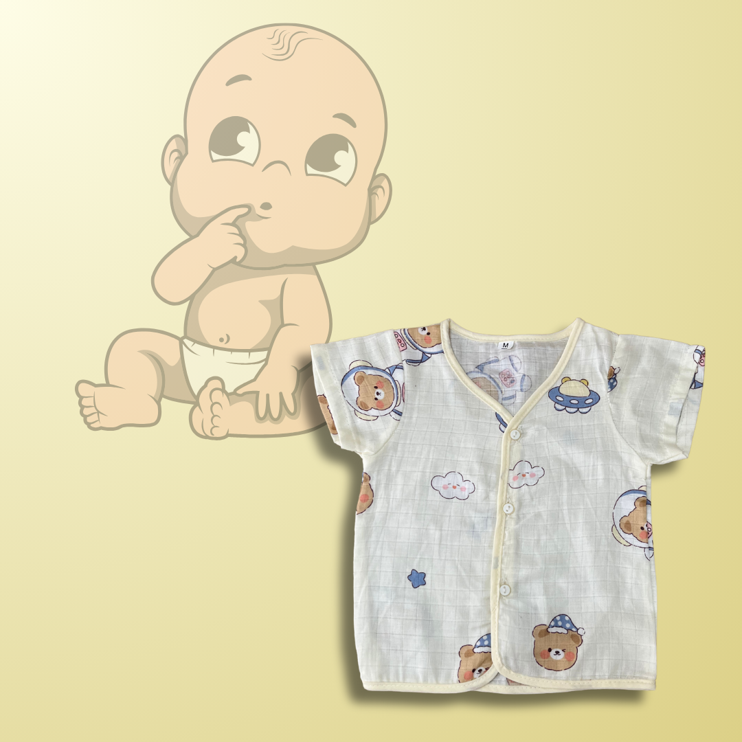 Muslin Half-Sleeve Jhabla for Newborns (0–3 Months) | Soft & Breathable Cotton | Unisex Baby Vest | Random Cute Colors