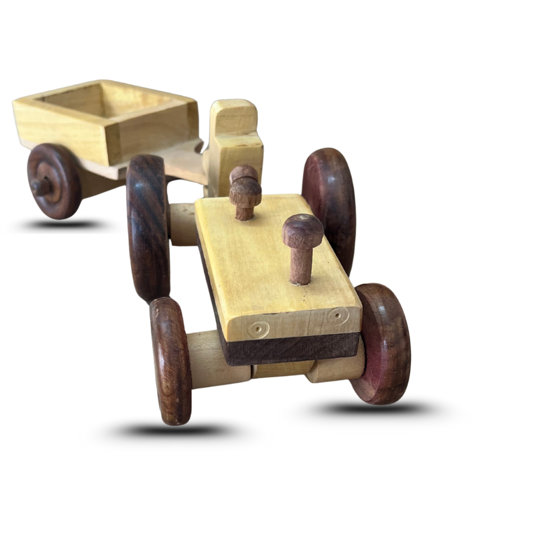 Tracker with Trolley Wooden Toy and Showpiece in Vehicle Category – Eco-Friendly Lakdi Handmade Vehicle – Kids Play Toy & Decorative Gift