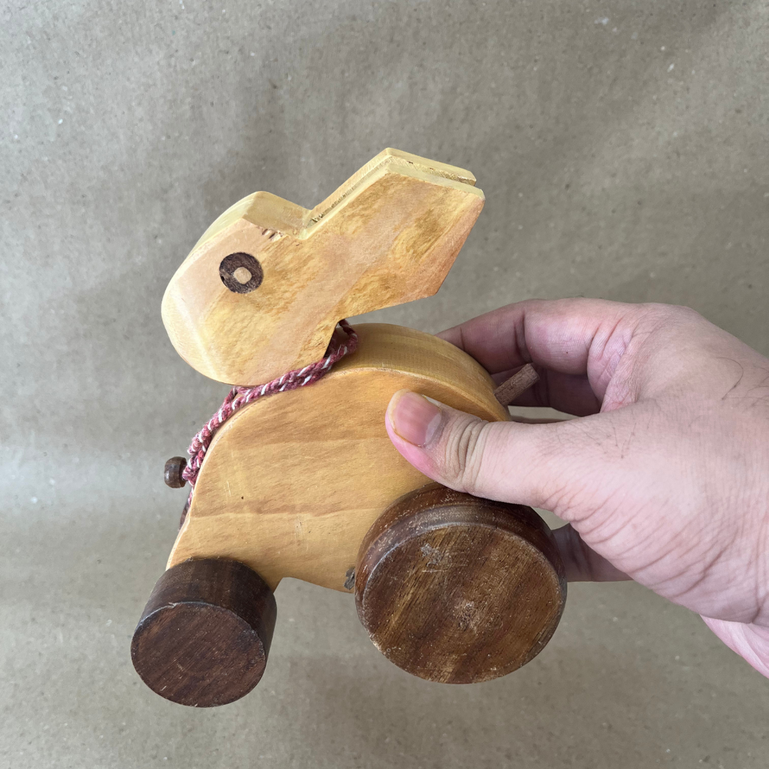 Wooden Pull Along Rabbit Toy | 15 cm | Educational Play Toy with Wheels | Eco-Friendly & Handcrafted for Toddlers