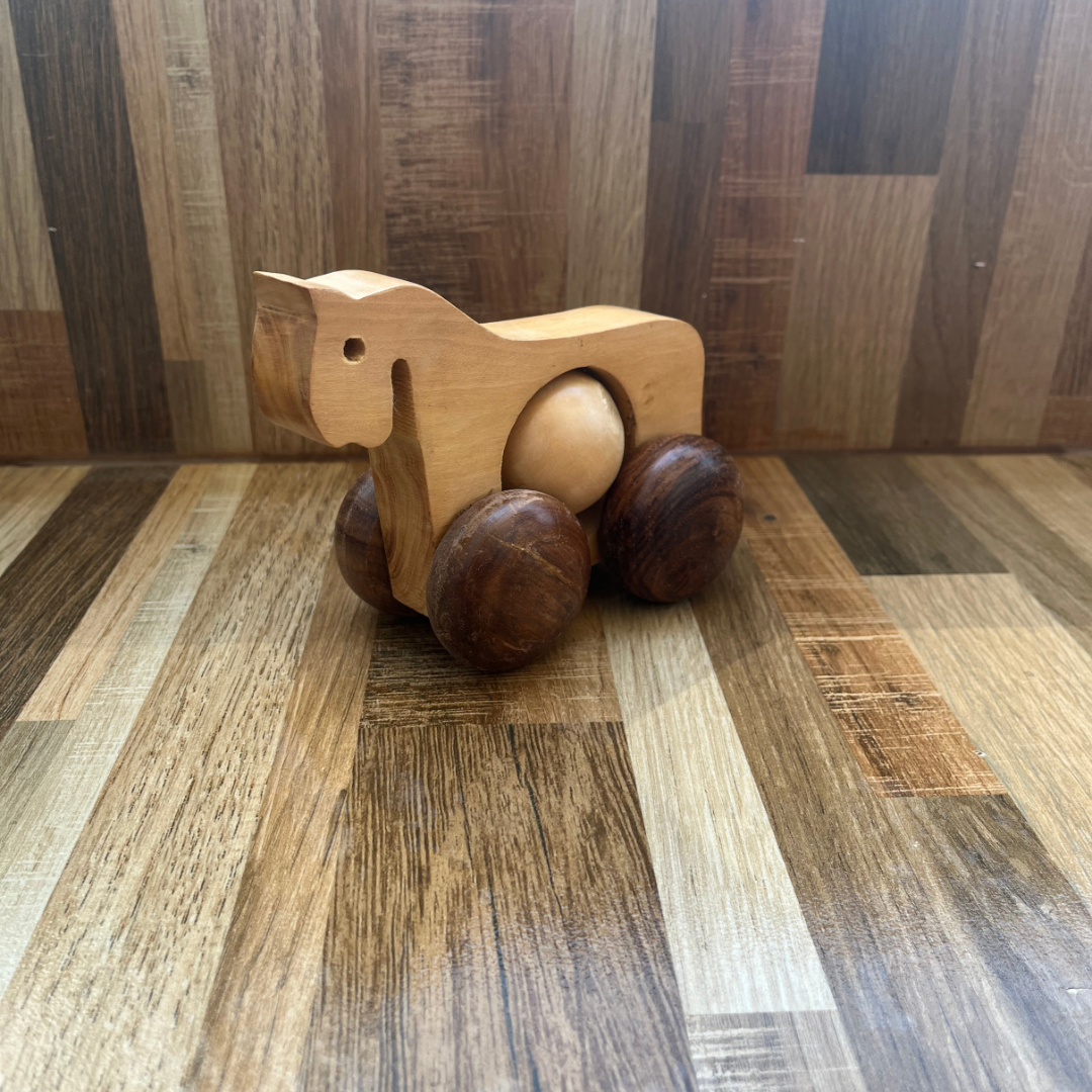 Wooden Rolling Animal Toy with Round Wheels – Push & Pull Fun for Toddlers