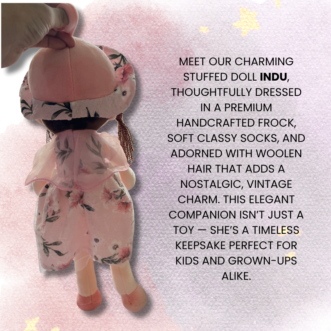 Miss Indu – 46 cm Soft Stuffed Girl Doll | Floral Print Dress | Super Soft, Washable & 100% Safe for Kids