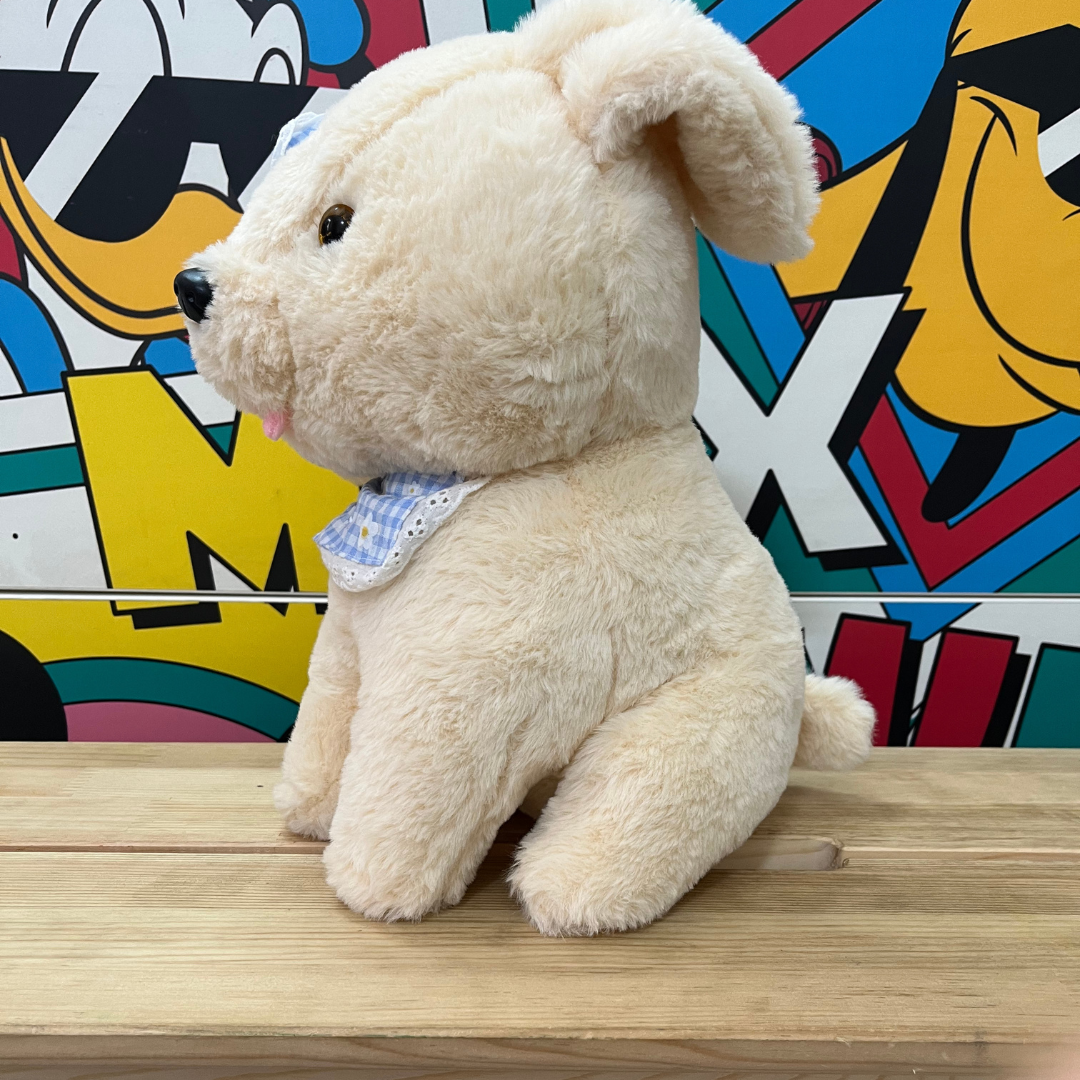 Miss Fluffy Bella – White Stuffed Dog Toy with Blue Bow | 32 CM | Cuddly Soft Toy for All Ages