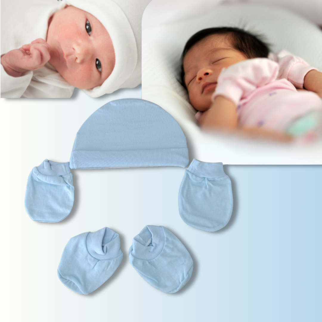 Newborn Baby Mittens Set – Gloves, Socks & Cap | 0-3 Months | Soft Cotton | White | Unisex Essentials