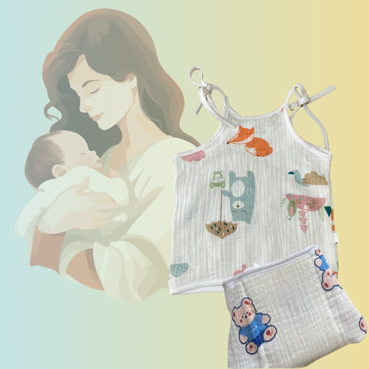 Muslin Jhabla with Nappies/Langot | 0-6 Months | Soft & Breathable | Multi-Color | Newborn Baby Essentials