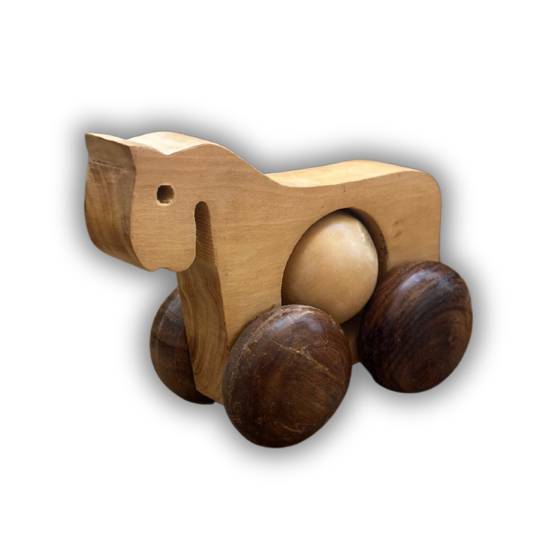 Wooden Rolling Animal Toy with Round Wheels – Push & Pull Fun for Toddlers
