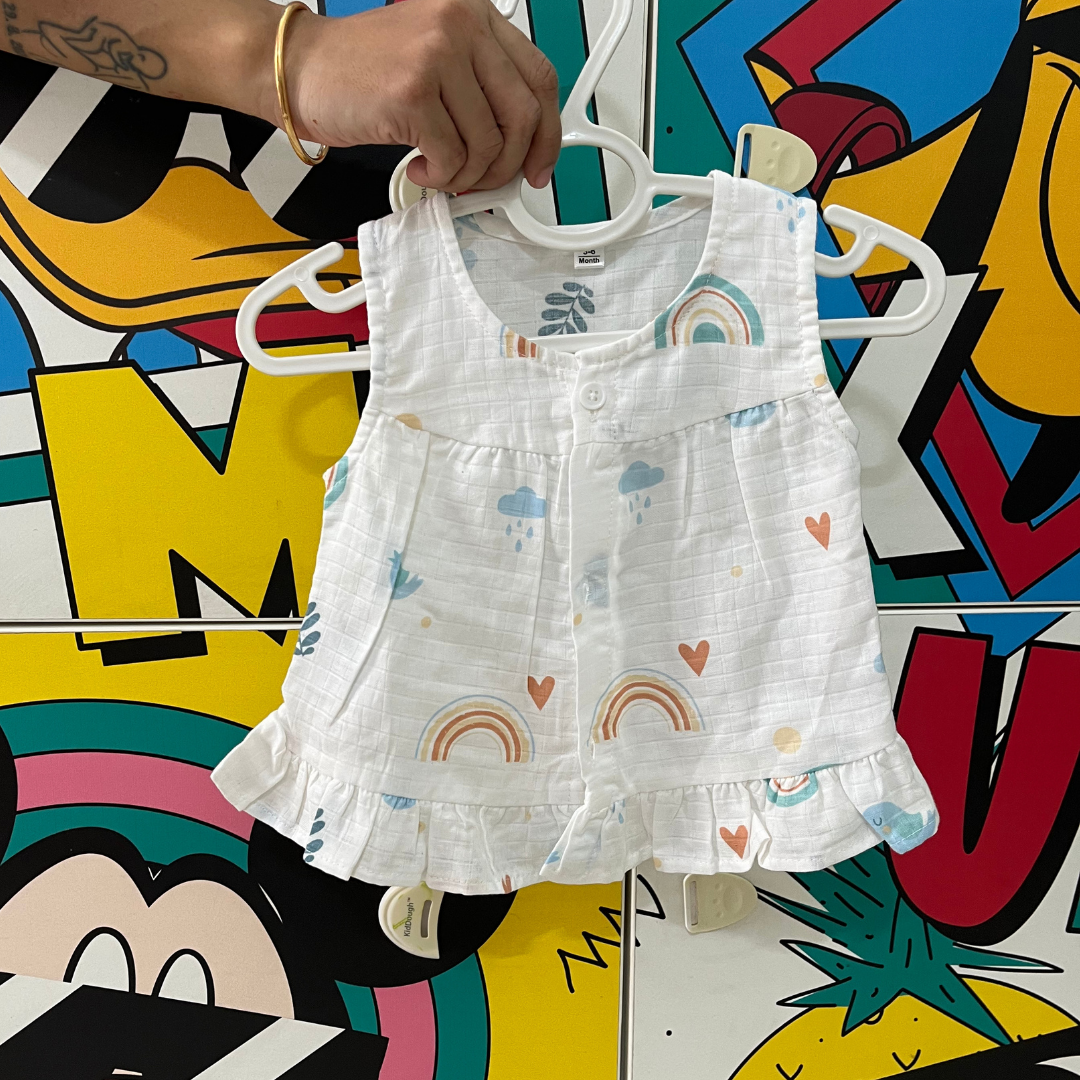 Muslin Frock/Jhabla for Baby Girls | 0-6 Months | Soft & Breathable | Multi-Color | Newborn Baby Dress