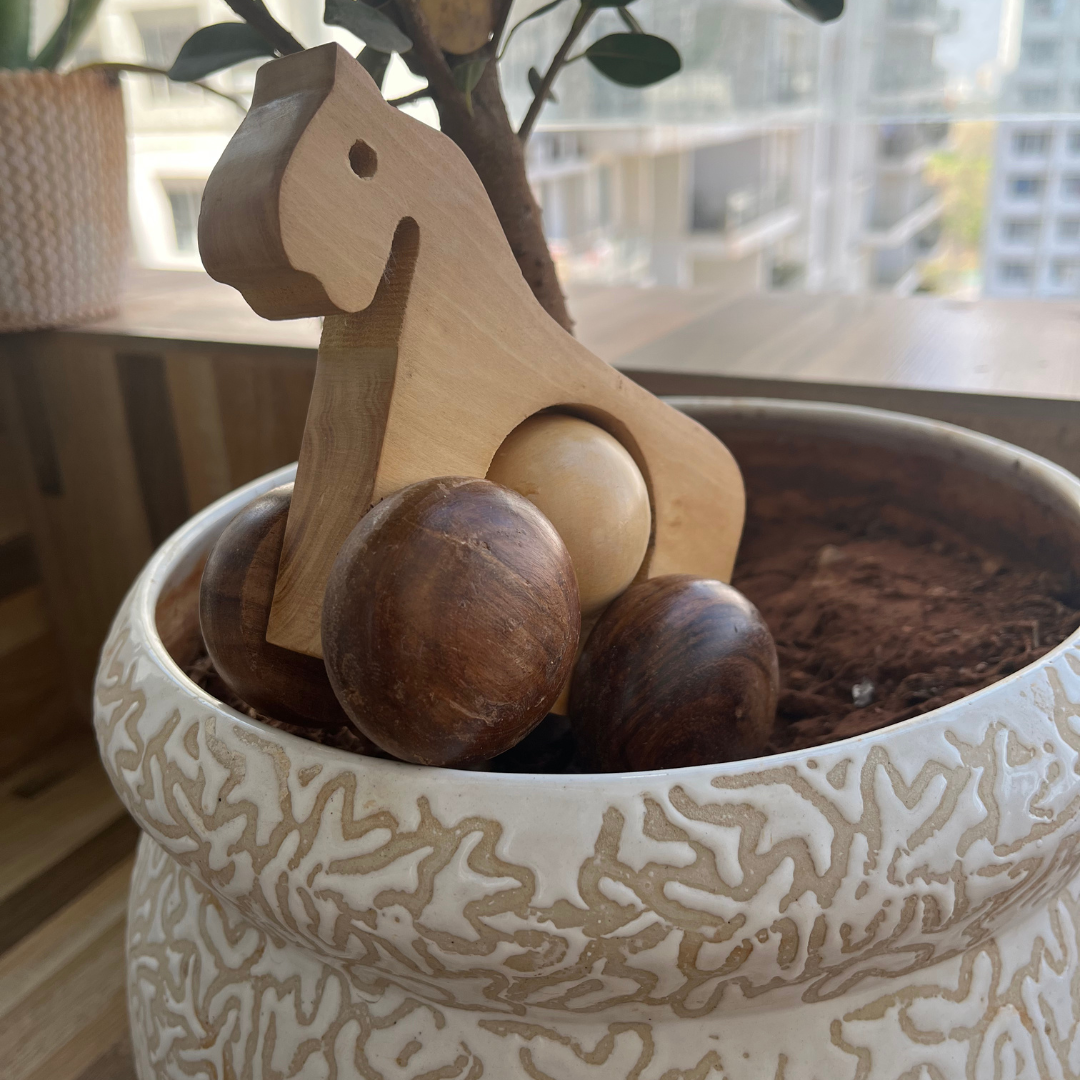 Wooden Rolling Animal Toy with Round Wheels – Push & Pull Fun for Toddlers