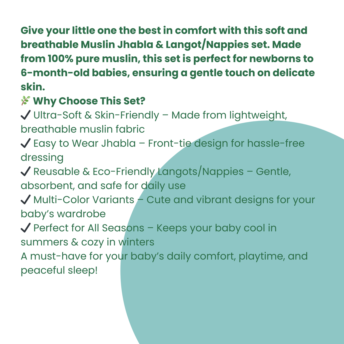 Muslin Jhabla with Nappies/Langot | 0-6 Months | Soft & Breathable | Multi-Color | Newborn Baby Essentials