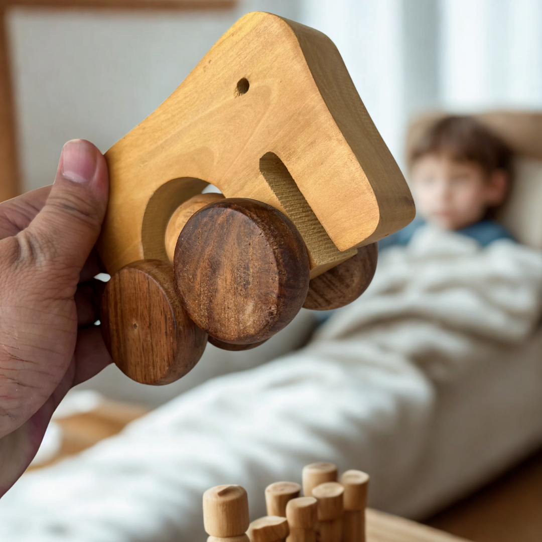 Wooden Rolling Animal Toy with Round Wheels – Push & Pull Fun for Toddlers