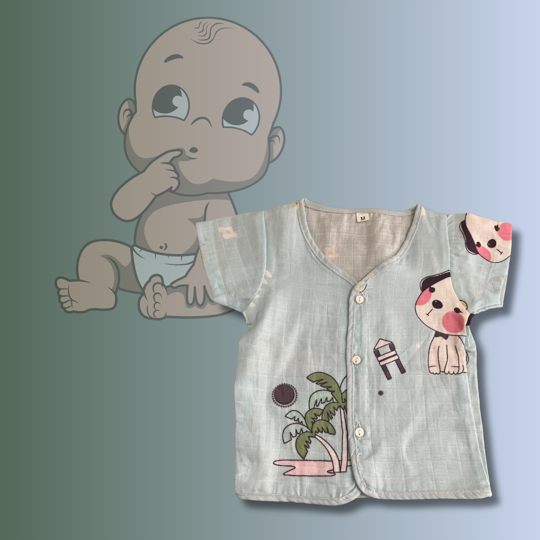 Muslin Half-Sleeve Jhabla for Newborns (0–3 Months) | Soft & Breathable Cotton | Unisex Baby Vest | Random Cute Colors