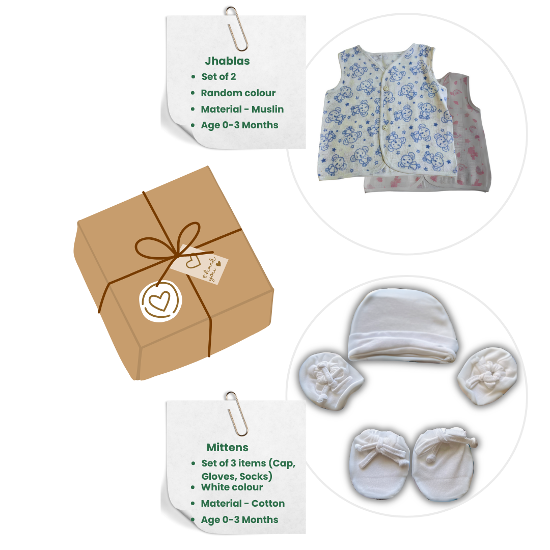 Newborn Muslin Essentials Gift Set (0–3 Months) – Jhablas, Cap, Mittens & Socks (Set of 5)