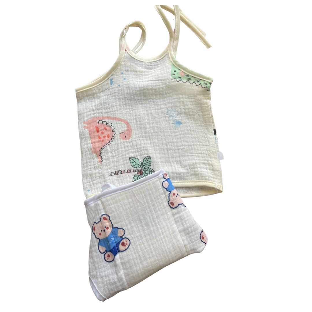 Newborn Muslin Essentials Gift Set Large (0–3 Months) – 2 Jhablas, Frock, Langot, 2 Napkins, Swaddle, Cap, Mittens & Socks (Set of 10)