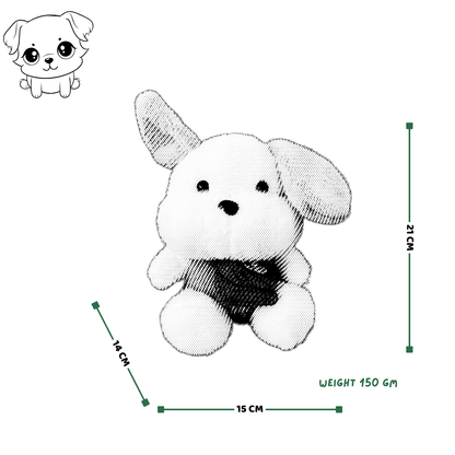 Soft Puppy Toy with Pouch – White & Brown Dog Plush with Colorful T-Shirt | Medium Size (21x15x14 cm)