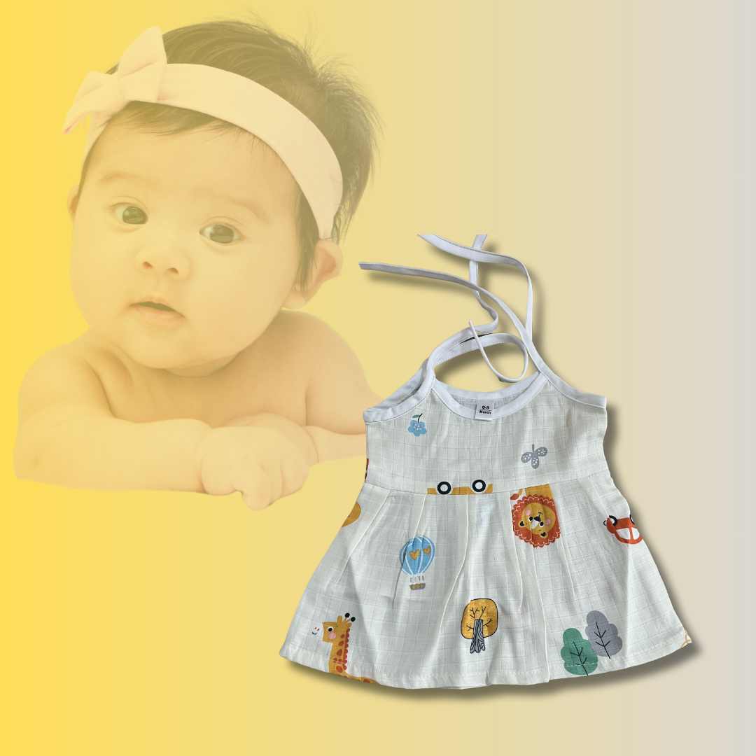Muslin Knot-Tie Frock Jhabla for Newborn Baby Girls | Soft Cotton | 0-3 Months