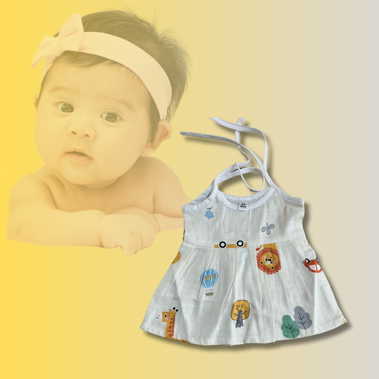 Muslin Knot-Tie Frock Jhabla for Newborn Baby Girls | Soft Cotton | 0-3 Months