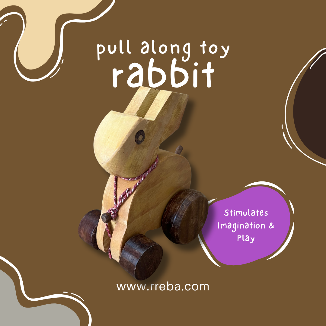 Wooden Pull Along Rabbit Toy | 15 cm | Educational Play Toy with Wheels | Eco-Friendly & Handcrafted for Toddlers
