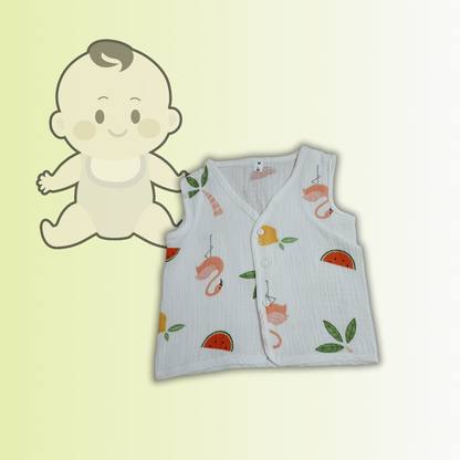 Baby Muslin Cotton Jhabla Vest | 0–6 Months | 25 x 28 cm | Organic Cotton, Soft & Breathable | Cute Random Prints