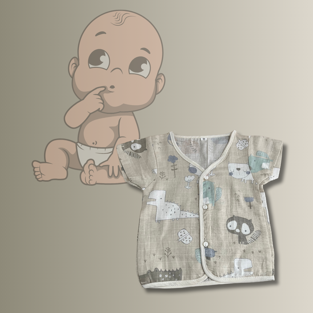 Muslin Half-Sleeve Jhabla for Newborns (0–3 Months) | Soft & Breathable Cotton | Unisex Baby Vest | Random Cute Colors