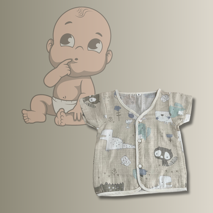 Muslin Half-Sleeve Jhabla for Newborns (0–3 Months) | Soft & Breathable Cotton | Unisex Baby Vest | Random Cute Colors