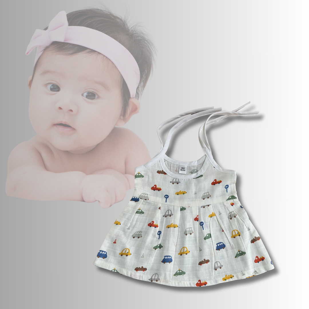 Muslin Knot-Tie Frock Jhabla for Newborn Baby Girls | Soft Cotton | 0-3 Months
