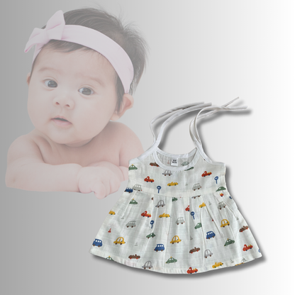 Muslin Knot-Tie Frock Jhabla for Newborn Baby Girls | Soft Cotton | 0-3 Months