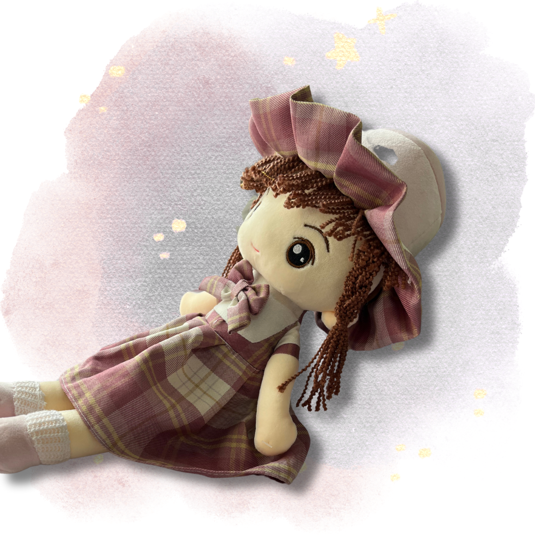 Miss Karya – 46 cm Soft Stuffed Girl Doll | Cute Checked Dress | Super Soft, Washable & 100% Safe for Kids