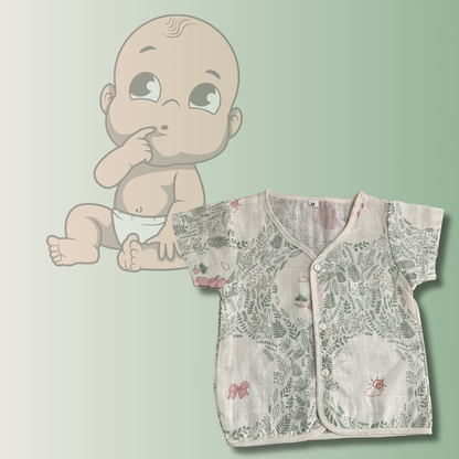 Muslin Half-Sleeve Jhabla for Newborns (0–3 Months) | Soft & Breathable Cotton | Unisex Baby Vest | Random Cute Colors