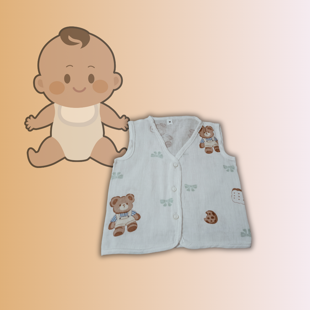Baby Muslin Cotton Jhabla Vest | 0–6 Months | 25 x 28 cm | Organic Cotton, Soft & Breathable | Cute Random Prints