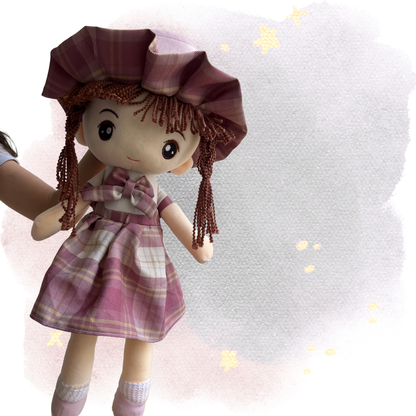 Miss Karya – 46 cm Soft Stuffed Girl Doll | Cute Checked Dress | Super Soft, Washable & 100% Safe for Kids