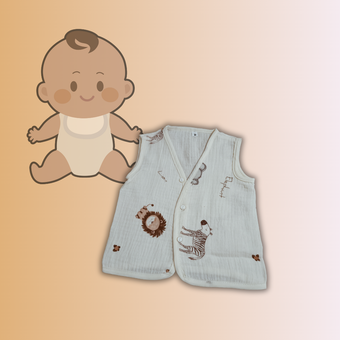 Baby Muslin Cotton Jhabla Vest | 0–6 Months | 25 x 28 cm | Organic Cotton, Soft & Breathable | Cute Random Prints