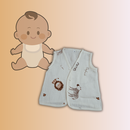 Baby Muslin Cotton Jhabla Vest | 0–6 Months | 25 x 28 cm | Organic Cotton, Soft & Breathable | Cute Random Prints