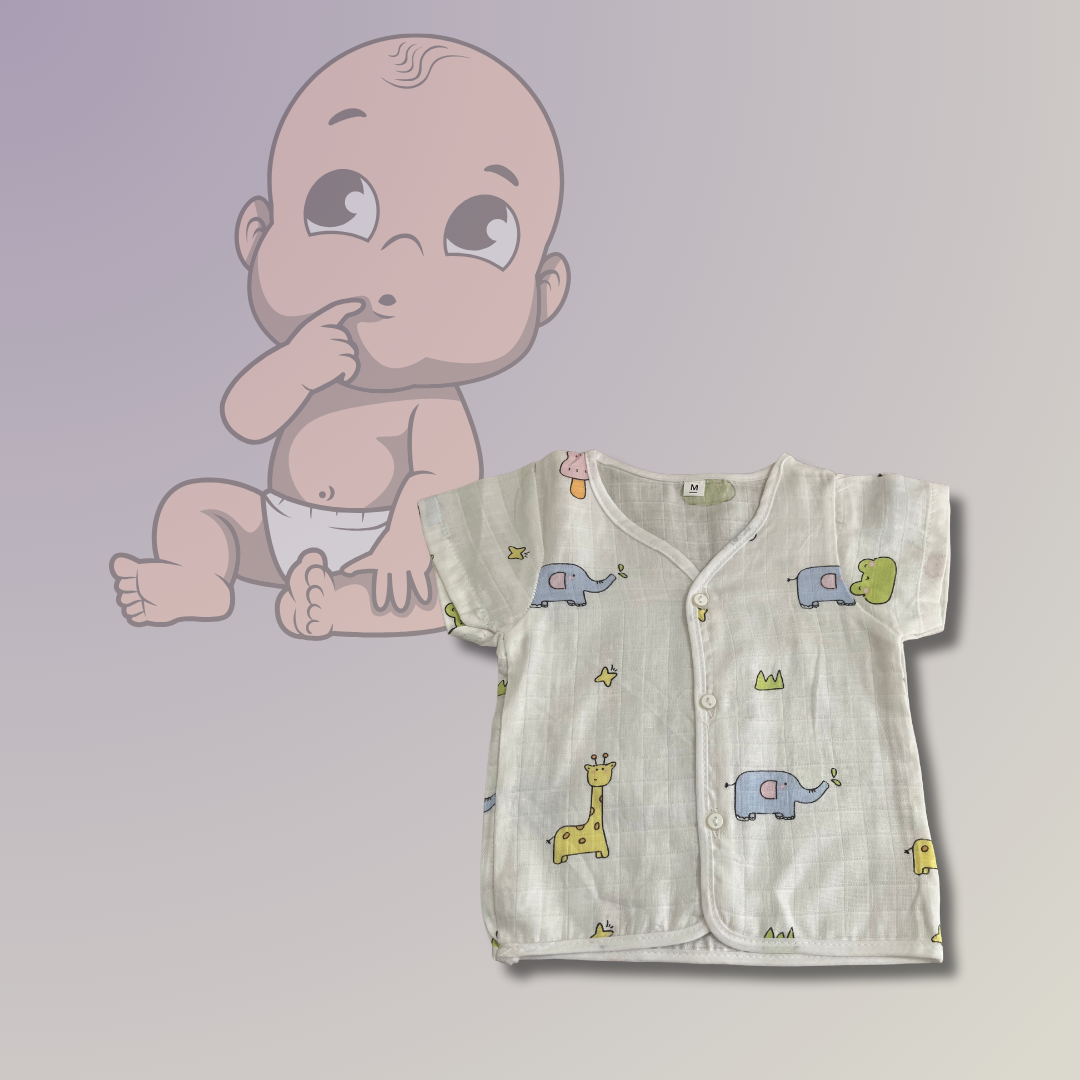 Muslin Half-Sleeve Jhabla for Newborns (0–3 Months) | Soft & Breathable Cotton | Unisex Baby Vest | Random Cute Colors