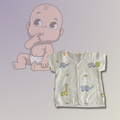 Muslin Half-Sleeve Jhabla for Newborns (0–3 Months) | Soft & Breathable Cotton | Unisex Baby Vest | Random Cute Colors