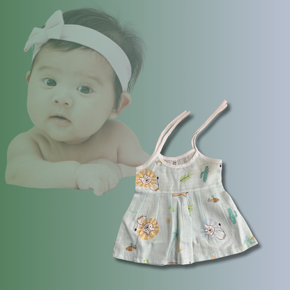 Muslin Knot-Tie Frock Jhabla for Newborn Baby Girls | Soft Cotton | 0-3 Months