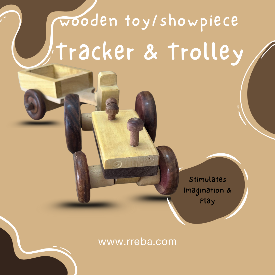 Tracker with Trolley Wooden Toy and Showpiece in Vehicle Category – Eco-Friendly Lakdi Handmade Vehicle – Kids Play Toy & Decorative Gift