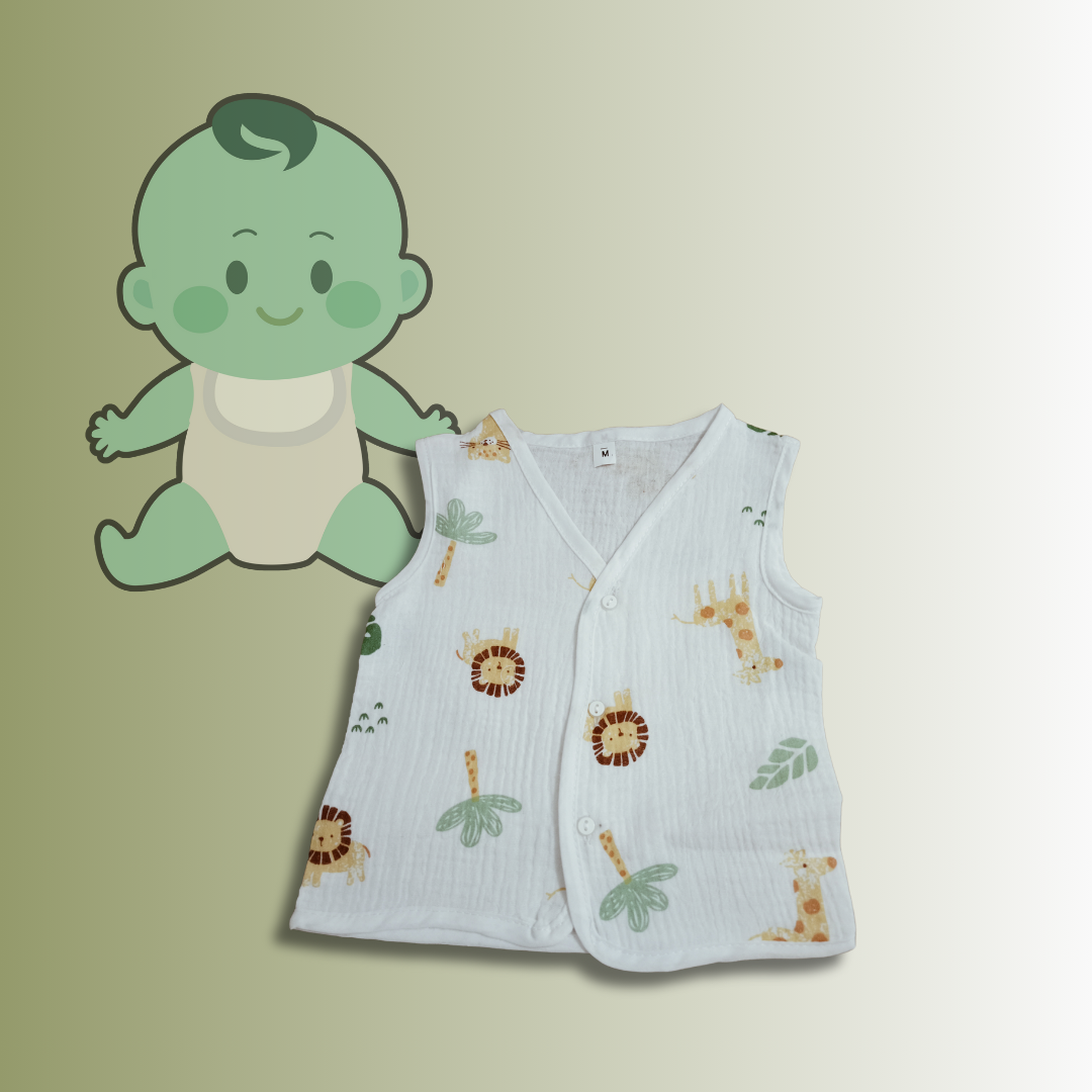 Baby Muslin Cotton Jhabla Vest | 0–6 Months | 25 x 28 cm | Organic Cotton, Soft & Breathable | Cute Random Prints