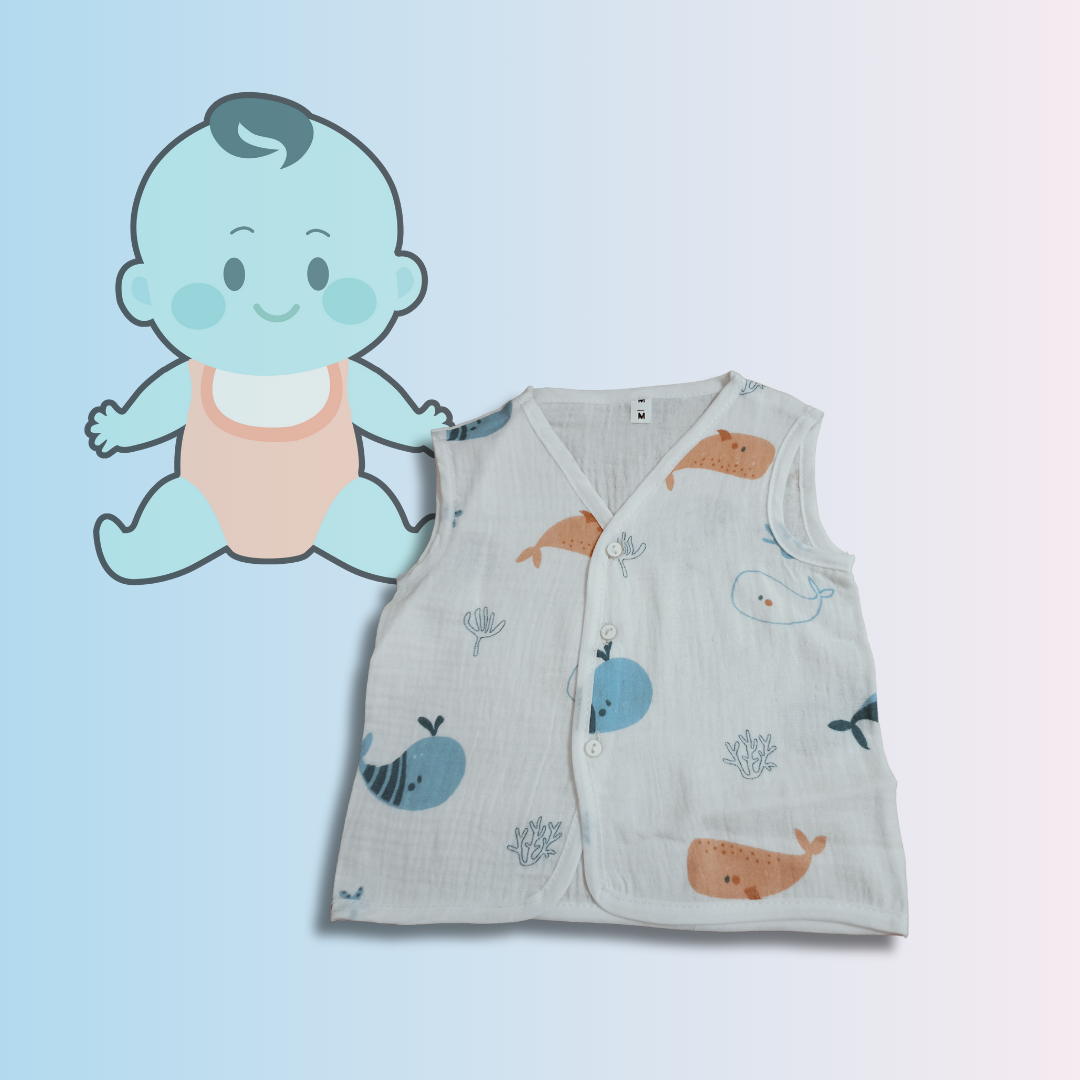 Baby Muslin Cotton Jhabla Vest | 0–6 Months | 25 x 28 cm | Organic Cotton, Soft & Breathable | Cute Random Prints
