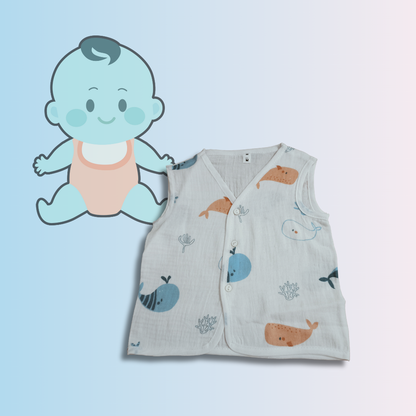 Baby Muslin Cotton Jhabla Vest | 0–6 Months | 25 x 28 cm | Organic Cotton, Soft & Breathable | Cute Random Prints