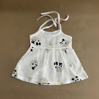 Muslin Knot-Tie Frock Jhabla for Newborn Baby Girls | Soft Cotton | 0-3 Months