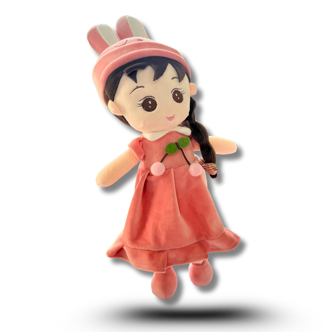 Miss Ketty – 46 cm Soft Stuffed Girl Doll | Dark Pink Dress | Super Soft, Washable & 100% Safe for Kids