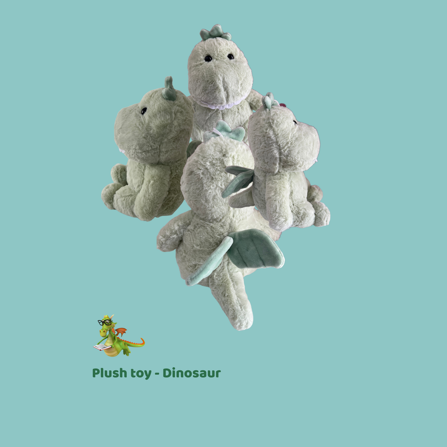 Flying Dino Soft Toy – Green Plush Dinosaur with Wings | Medium Size (24x22x22 cm)
