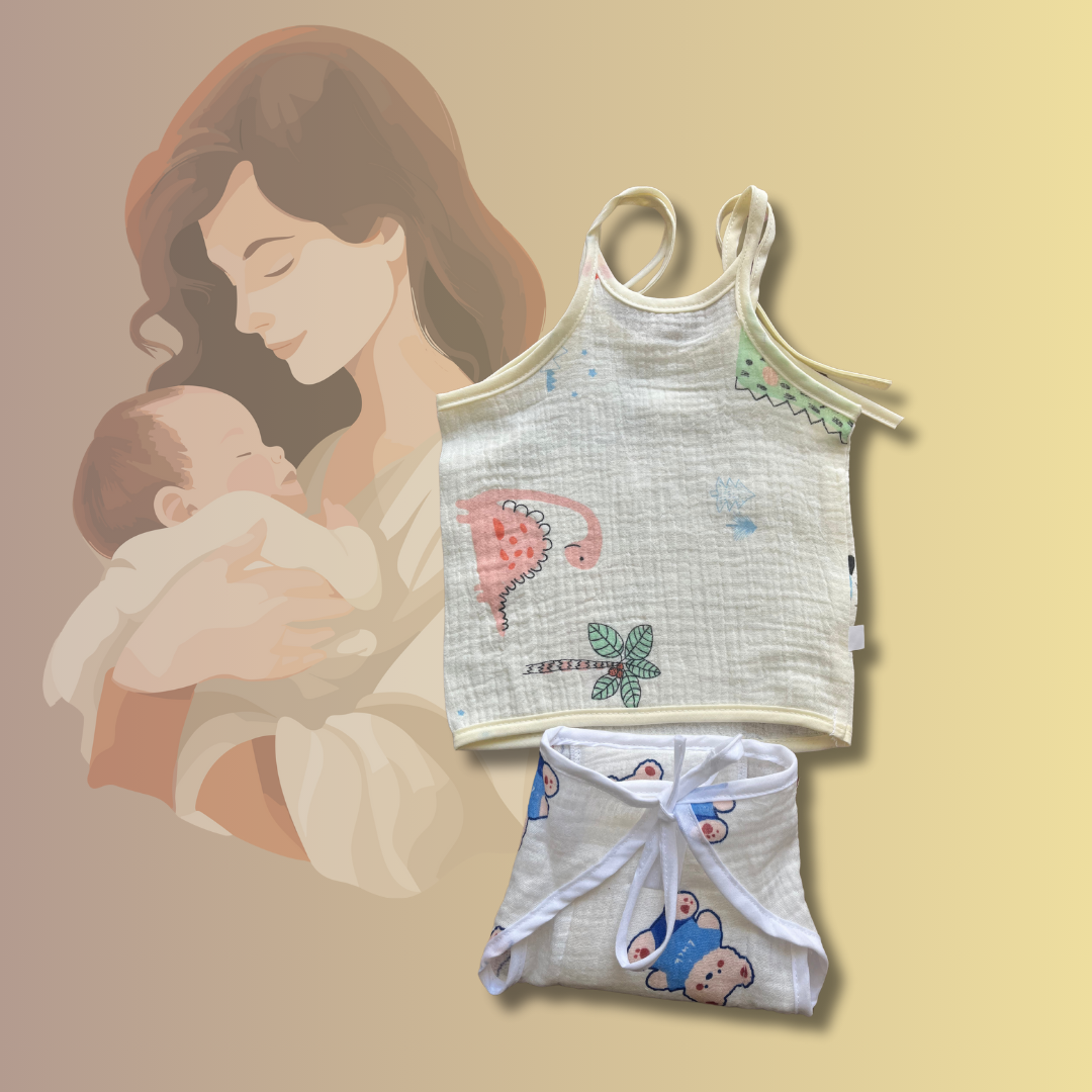 Muslin Jhabla with Nappies/Langot | 0-6 Months | Soft & Breathable | Multi-Color | Newborn Baby Essentials