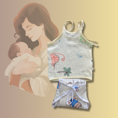 Muslin Jhabla with Nappies/Langot | 0-6 Months | Soft & Breathable | Multi-Color | Newborn Baby Essentials