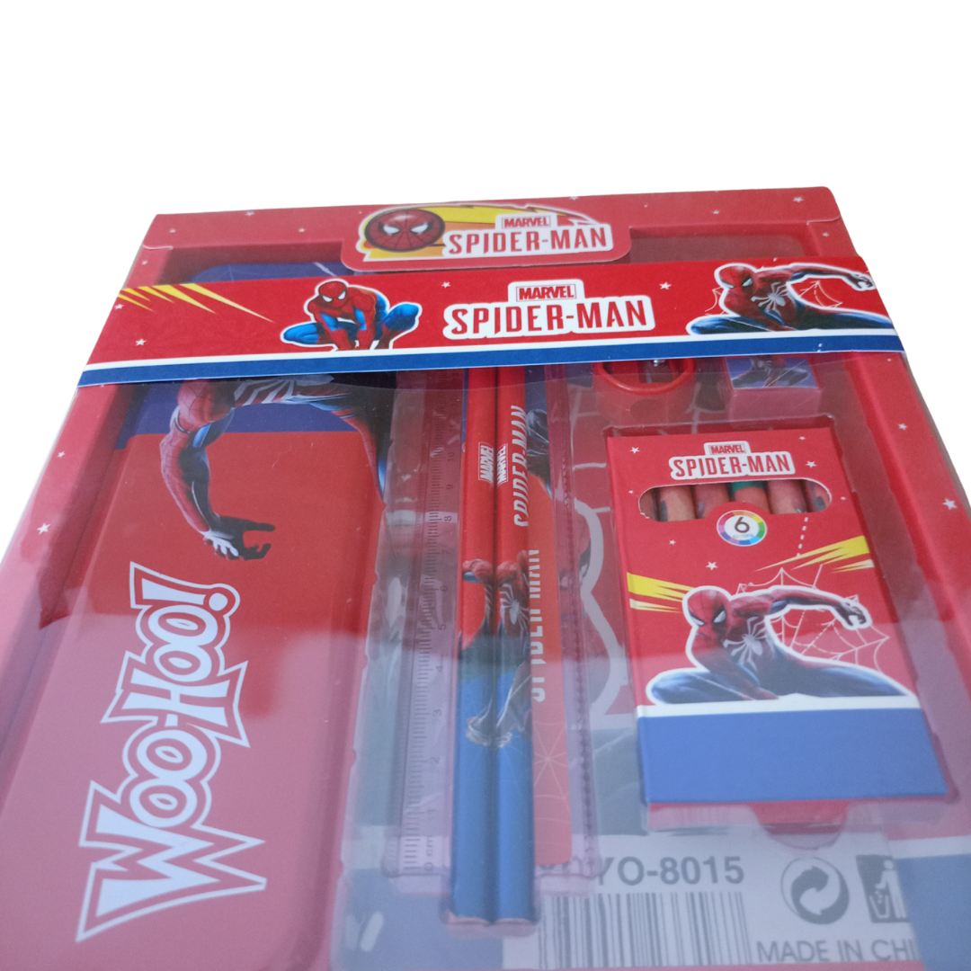 Spiderman Kids Stationery Gift Set – Pencil Box, Pencils, Eraser, Ruler, Sharpener & Colours | School Supply Hamper & Return Gift