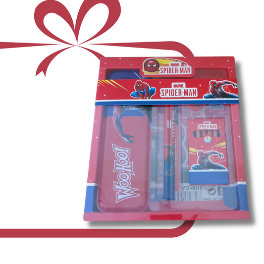 Spiderman Kids Stationery Gift Set – Pencil Box, Pencils, Eraser, Ruler, Sharpener & Colours | School Supply Hamper & Return Gift