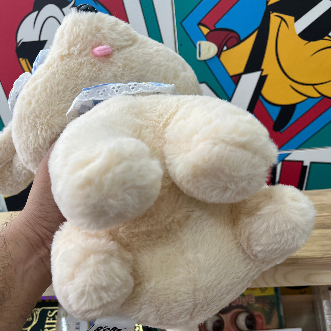 Miss Fluffy Bella – White Stuffed Dog Toy with Blue Bow | 32 CM | Cuddly Soft Toy for All Ages