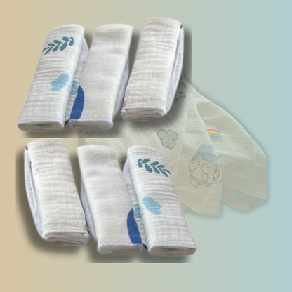 Newborn Baby Muslin Napkins (Set of 6) | 10x10 Inches | Soft & Absorbent | Printed | One Size for Newborns