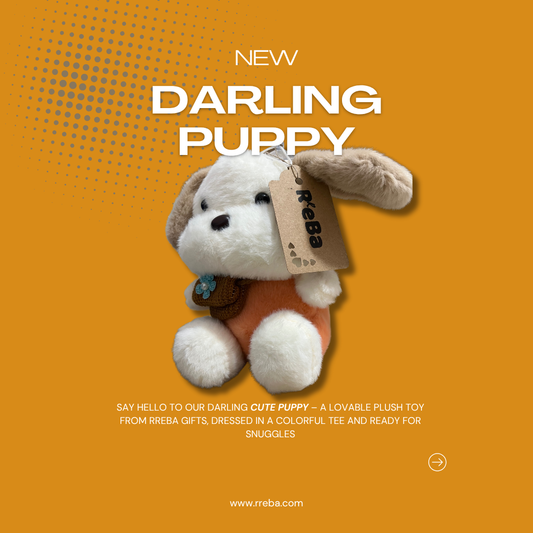 Soft Puppy Toy with Pouch – White & Brown Dog Plush with Colorful T-Shirt | Medium Size (21x15x14 cm)