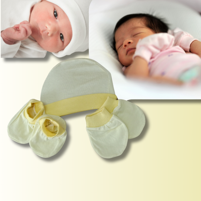 Newborn Baby Mittens Set – Gloves, Socks & Cap | 0-3 Months | Soft Cotton | White | Unisex Essentials